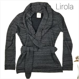 Lirola Grey Cowl Neck Sweater w/ Built in Scarf Sash Belt Sz Small